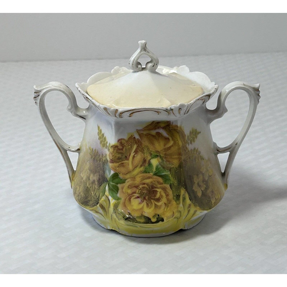 ANTIQUE R.S. PRUSSIA MOLDED‎ SUGAR BOWL WITH ROSES